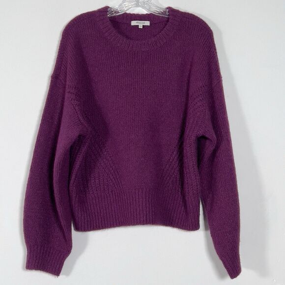 Madewell Simone Crewneck Pullover Sweater Womens Sz L Purple Balloon Sleeve - Picture 2 of 10